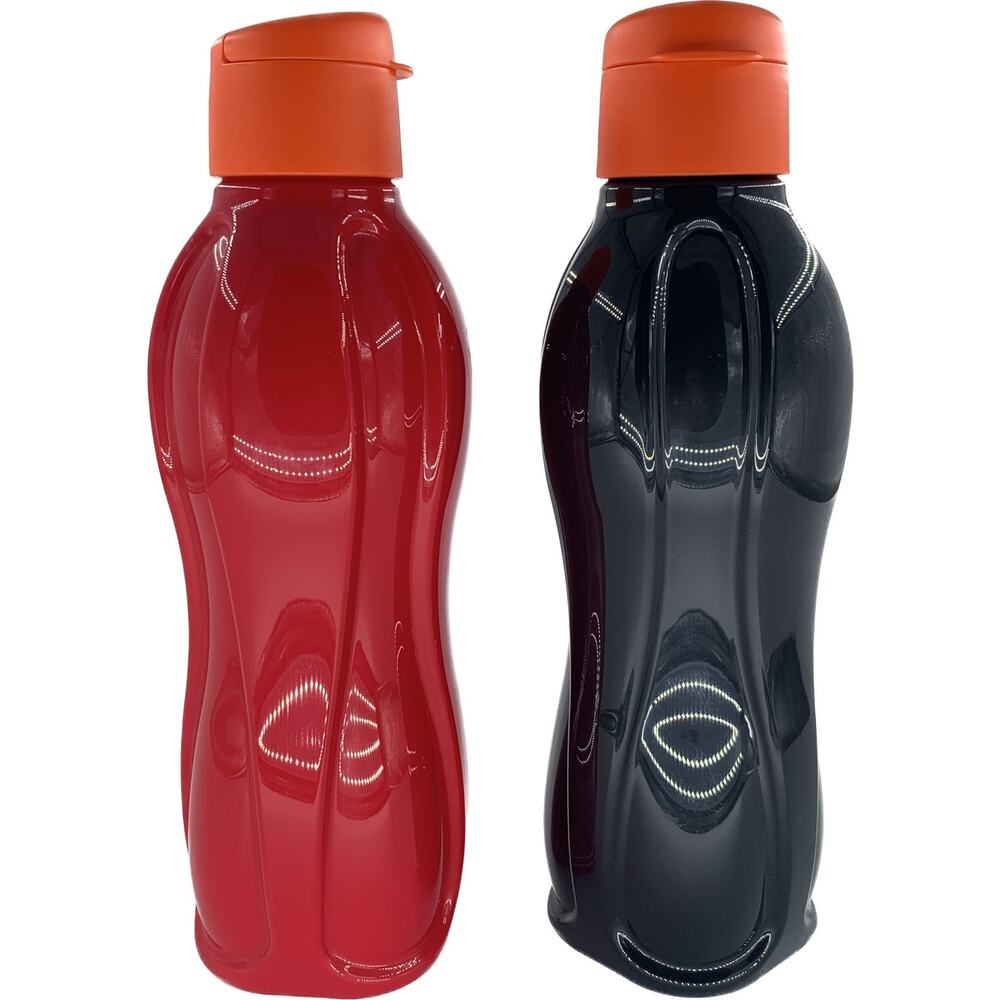 Tupperware Eco Water Bottles Flip Top 36 oz Red Orange Black Set Of 2 Seal Large